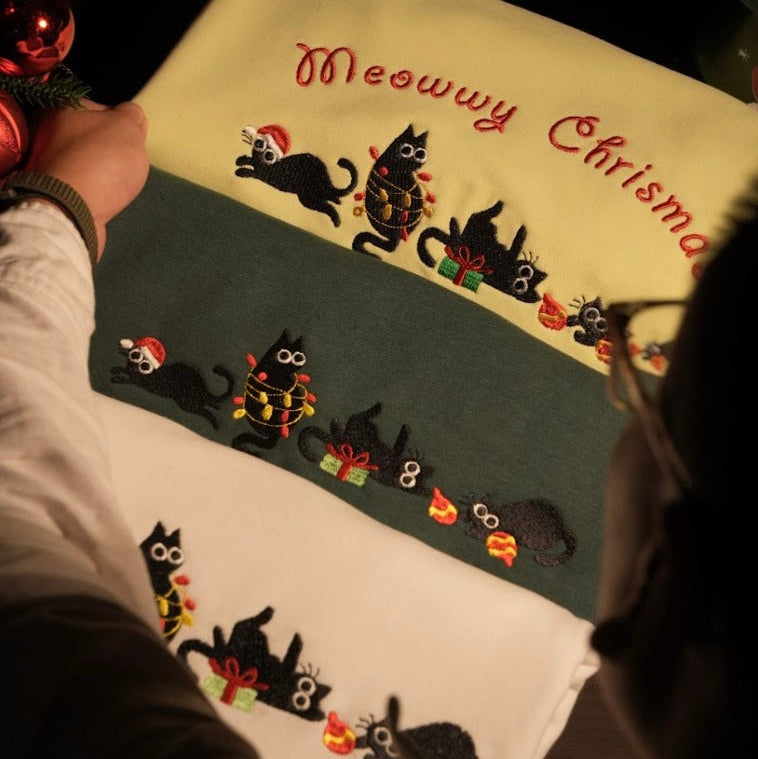 Áo Meowwy Christmas – Phiên bản Mèo Đen Giáng Sinh, tặng hình thêu cá nhân trên tay áo 🎄