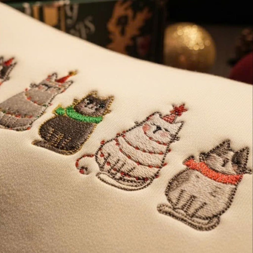 Áo sweater ngũ mèo Giáng Sinh, tặng hình thêu trên tay áo