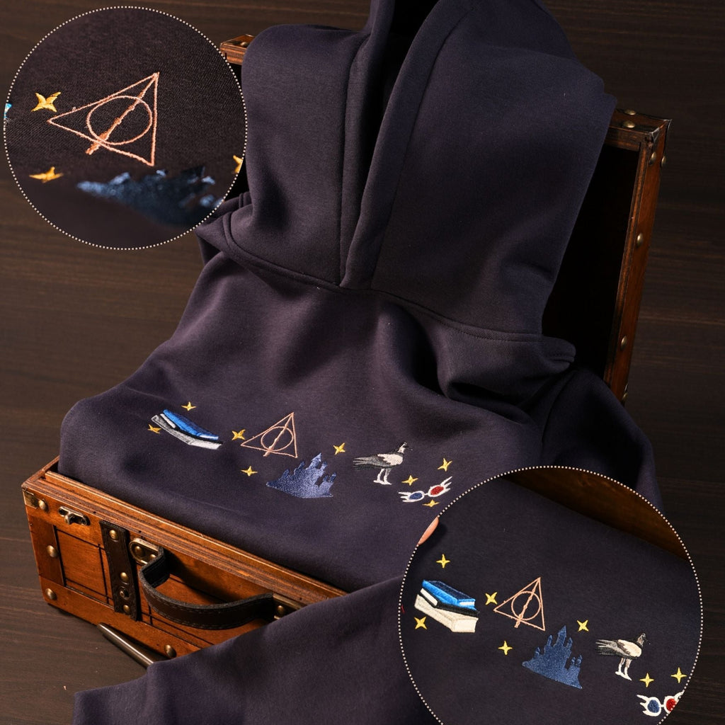 Bộ Quà Tặng Phép Thuật – Nhà Chim 8 món (Hoodie Navy + Đũa + Bí ngô thủy tinh + Túi mini + sách phép)